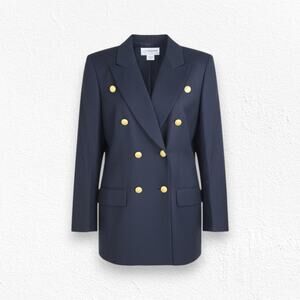 Vintage Navy Blue Double Breasted Military Style 1990s 100% Wool Blazer Size 6